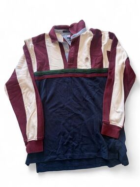 Tommy Hilfiger Men’s Rugby Polo - Navy, Burgundy & Cream